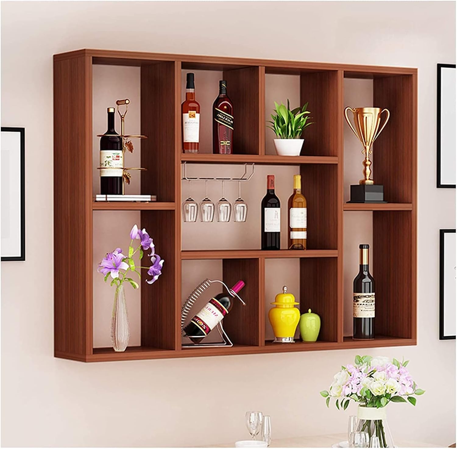 ALDEPO Wall-Mounted Wine Rack 18 Bottle Capacity Teak Wood