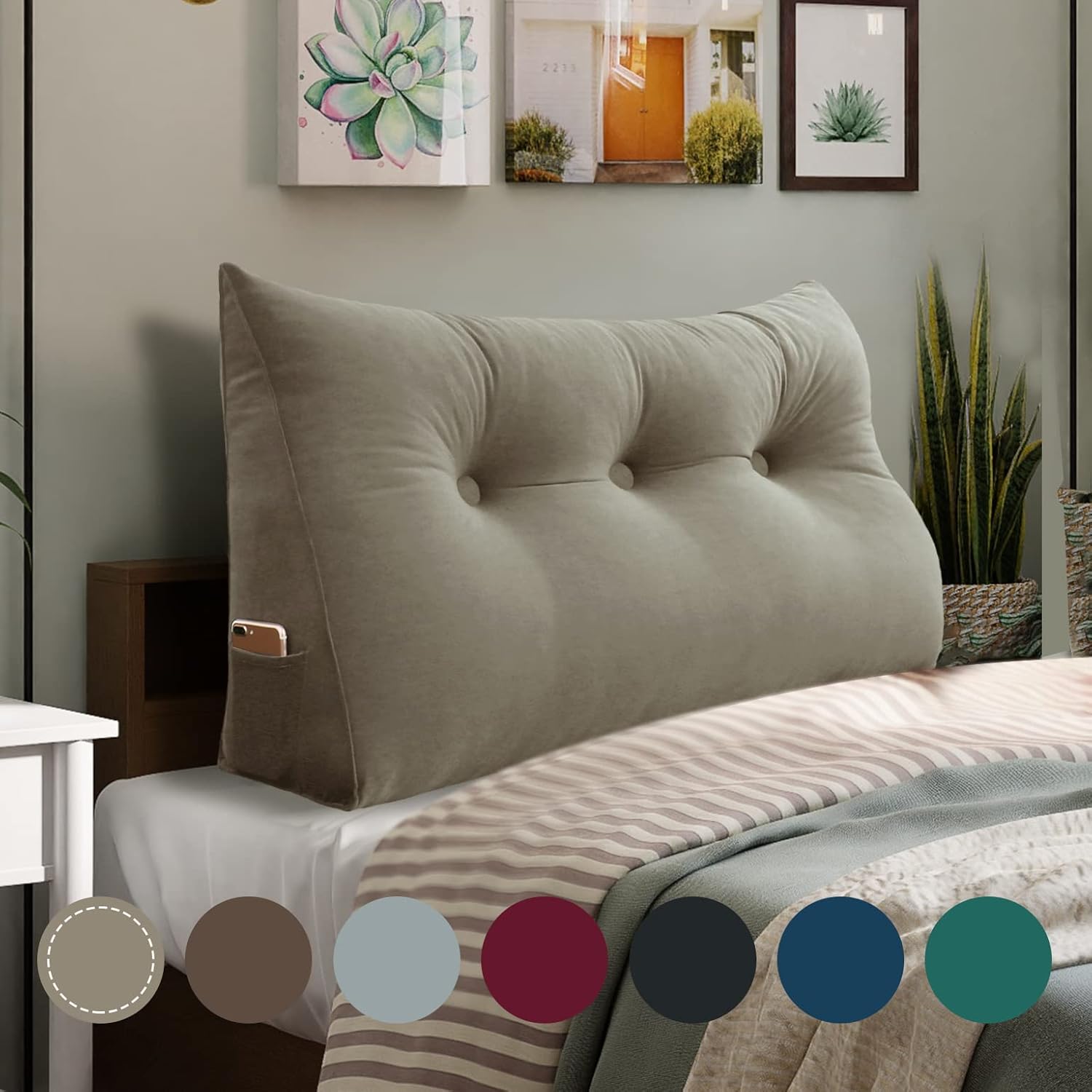 Homecozy Wedge Pillow 39in Light Tan for Bed Reading Support