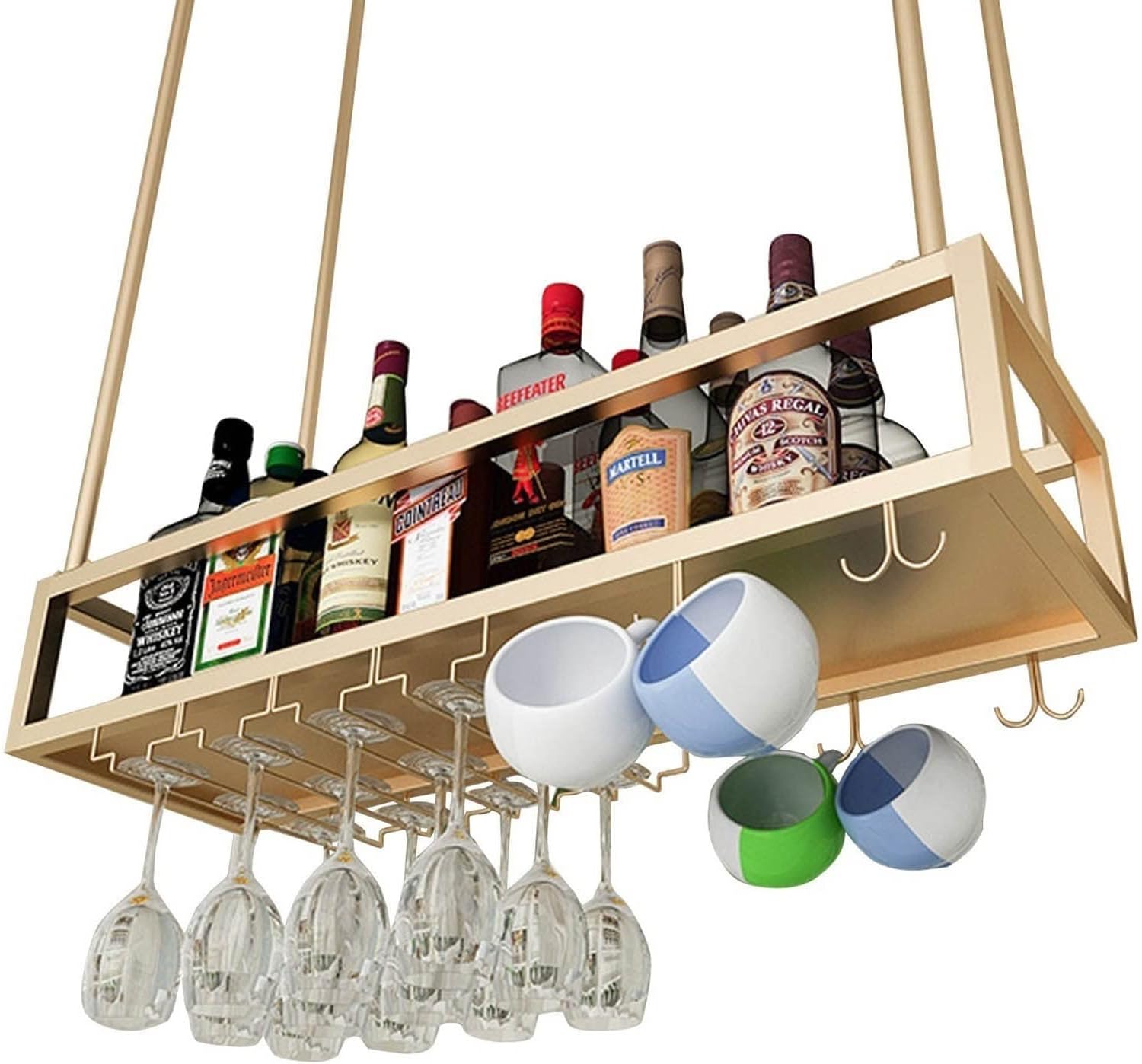 Suuim Ceiling Wine Rack with Stemware Holder - Gold
