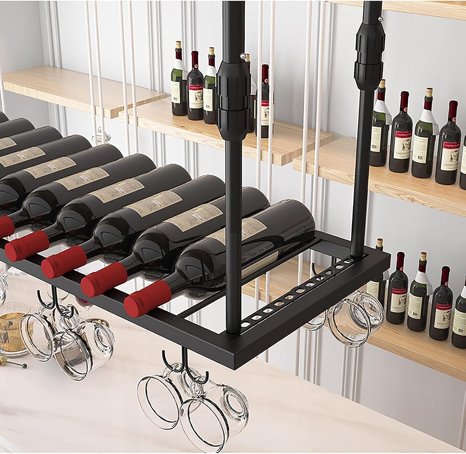 Suuim Wine Rack Hanging Glass Holder with Adjustable Height and Durable Metal Construction