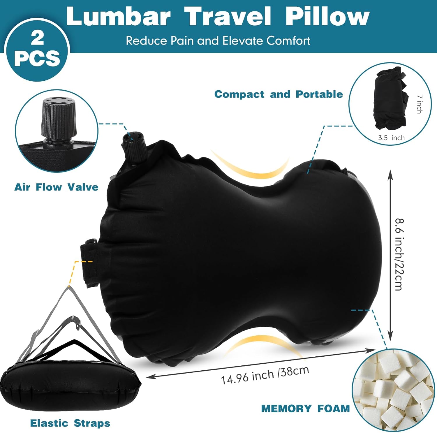GlikCeil 2 Pcs Inflatable Travel Lumbar Pillow