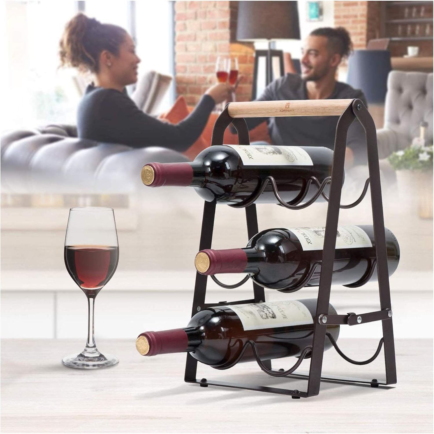BOCbco Tabletop Wine Rack with 3 Tiers for 6 Bottles