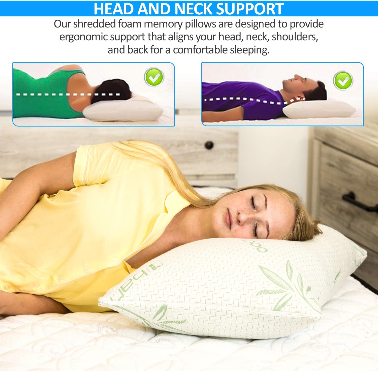 Queen Size Bamboo Rayon Pillow with Shredded Memory Foam