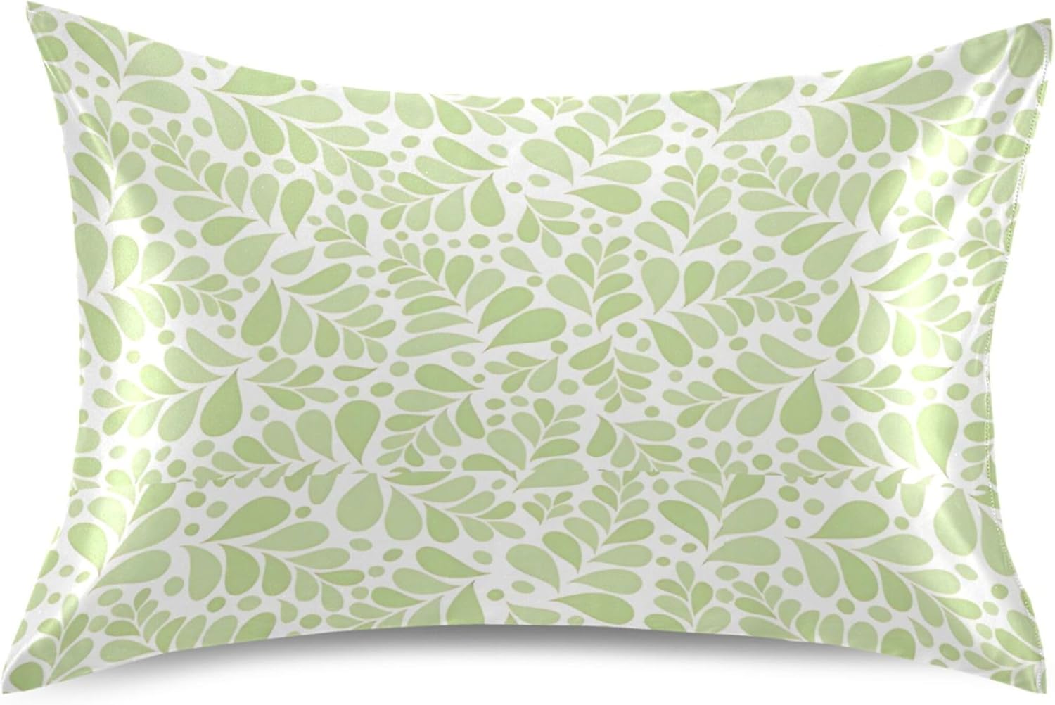 TSENQUE Bright Green Botanical Satin Pillow Case