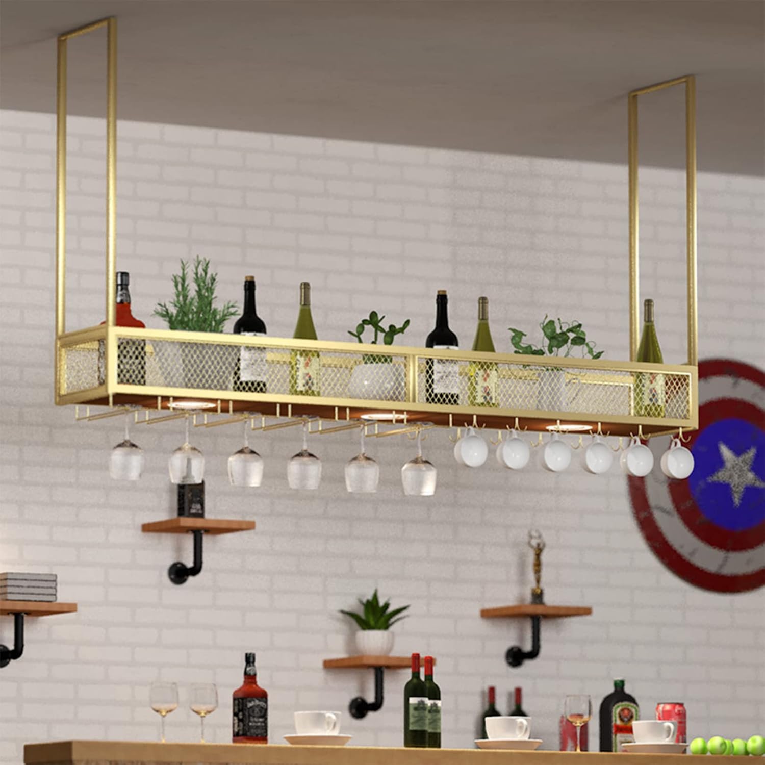 LUCEAE Wall-Mounted Wine Rack with Glass Holder and 2-Layer Storage