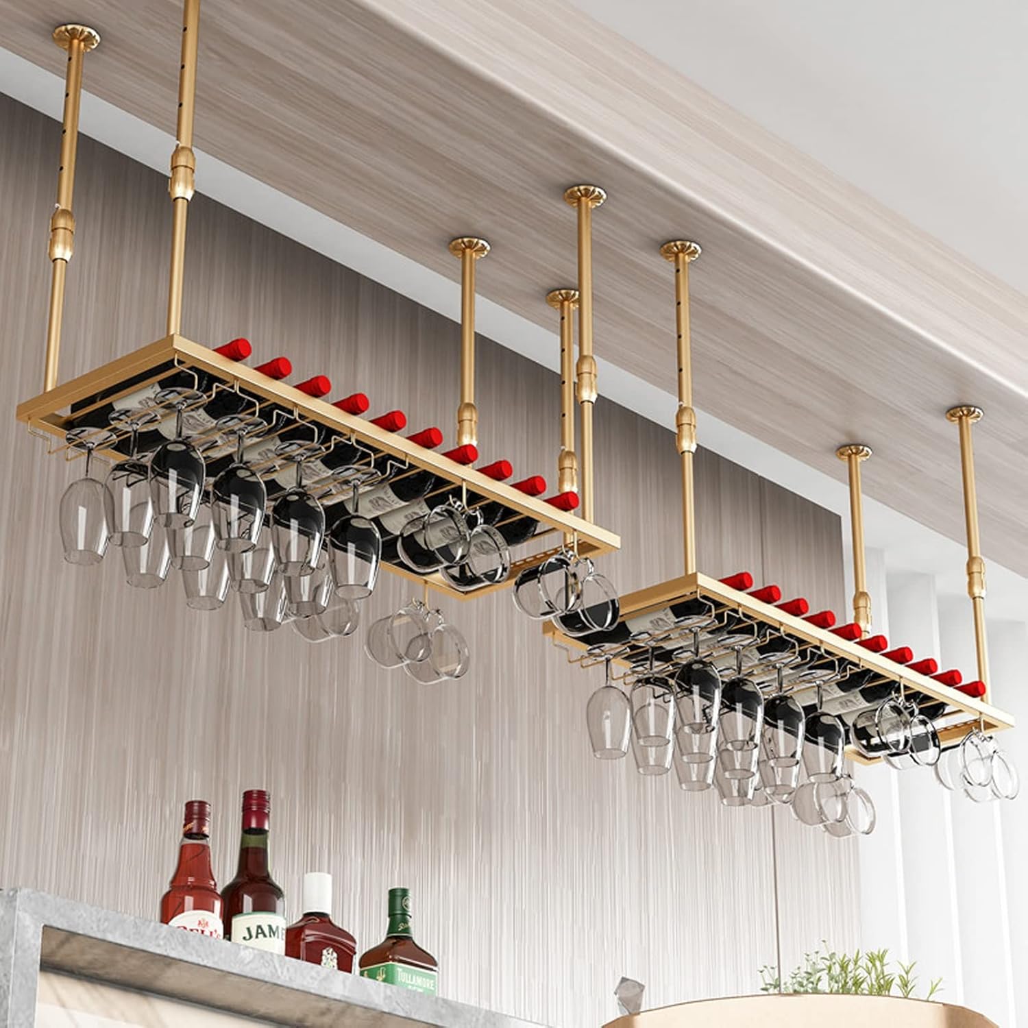 Suuim Wine Rack Ceiling Iron Art Adjustable Glass Holder