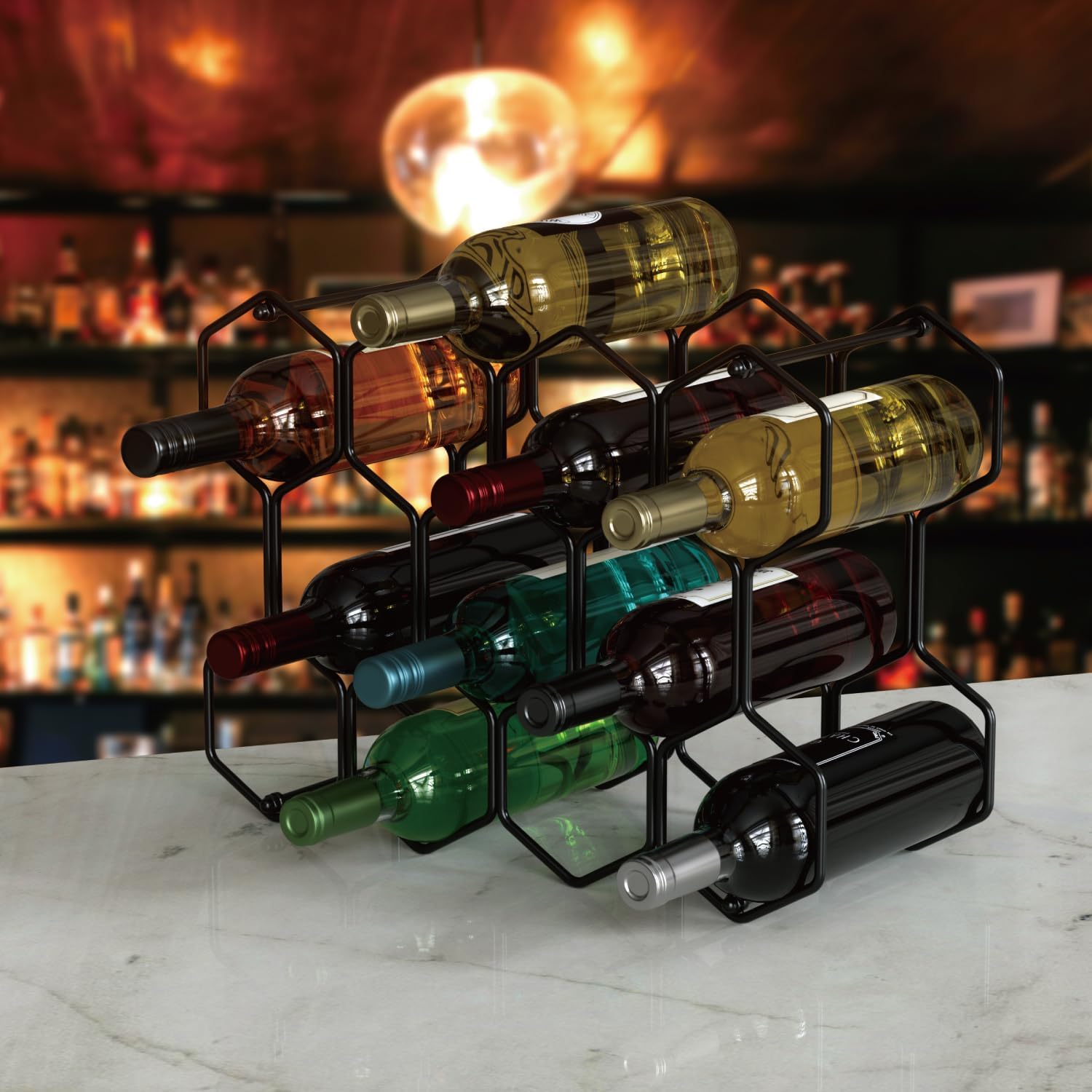 Buruis 14-Bottle Modern Metal Wine Rack - Black