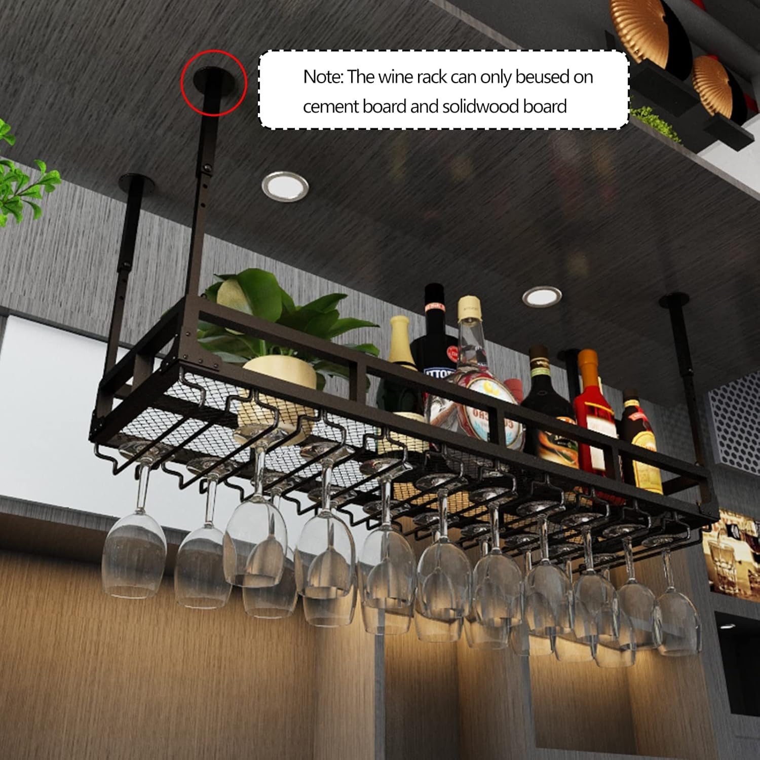 Adjustable Wine Glass Holder with Bottle Rack Black