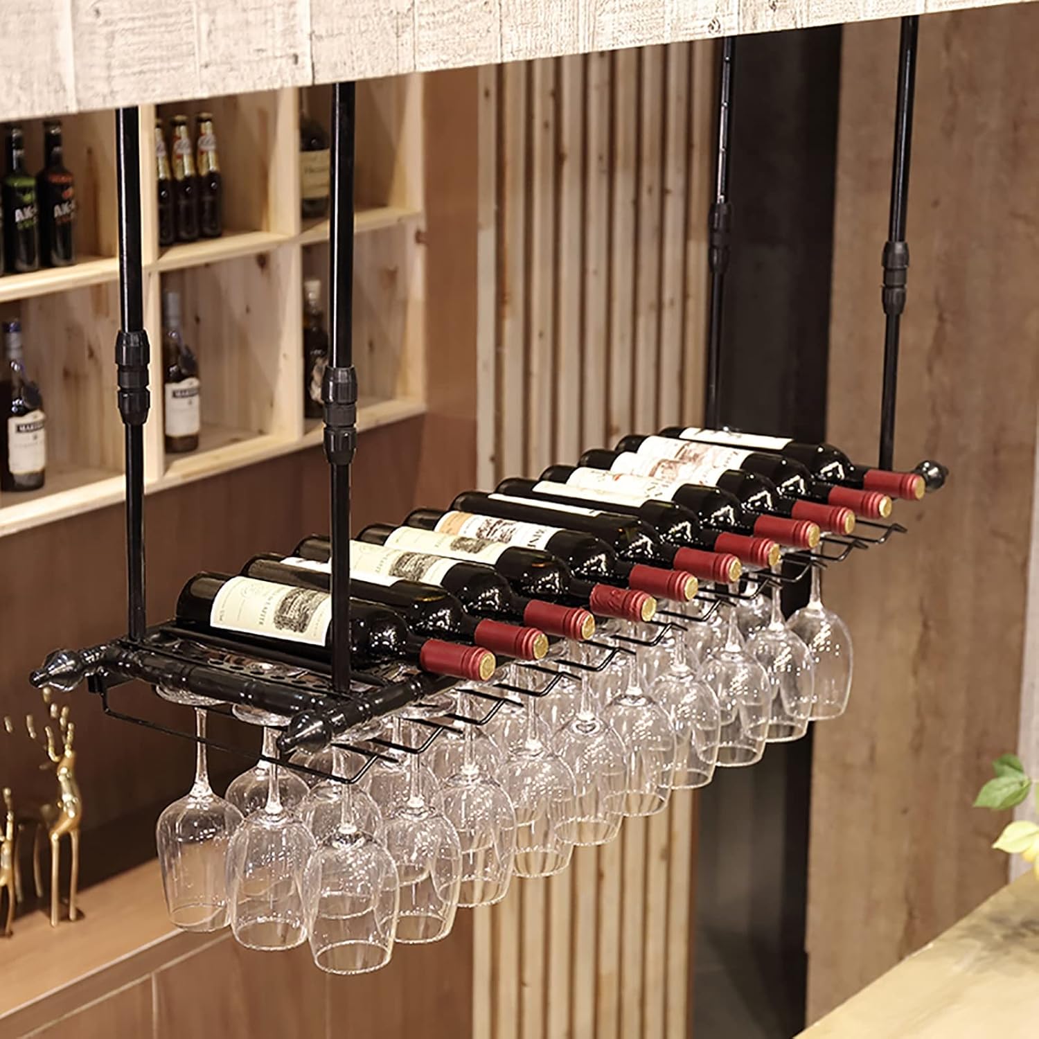 Industrial Black Metal Wine Glass Holder 120x30cm