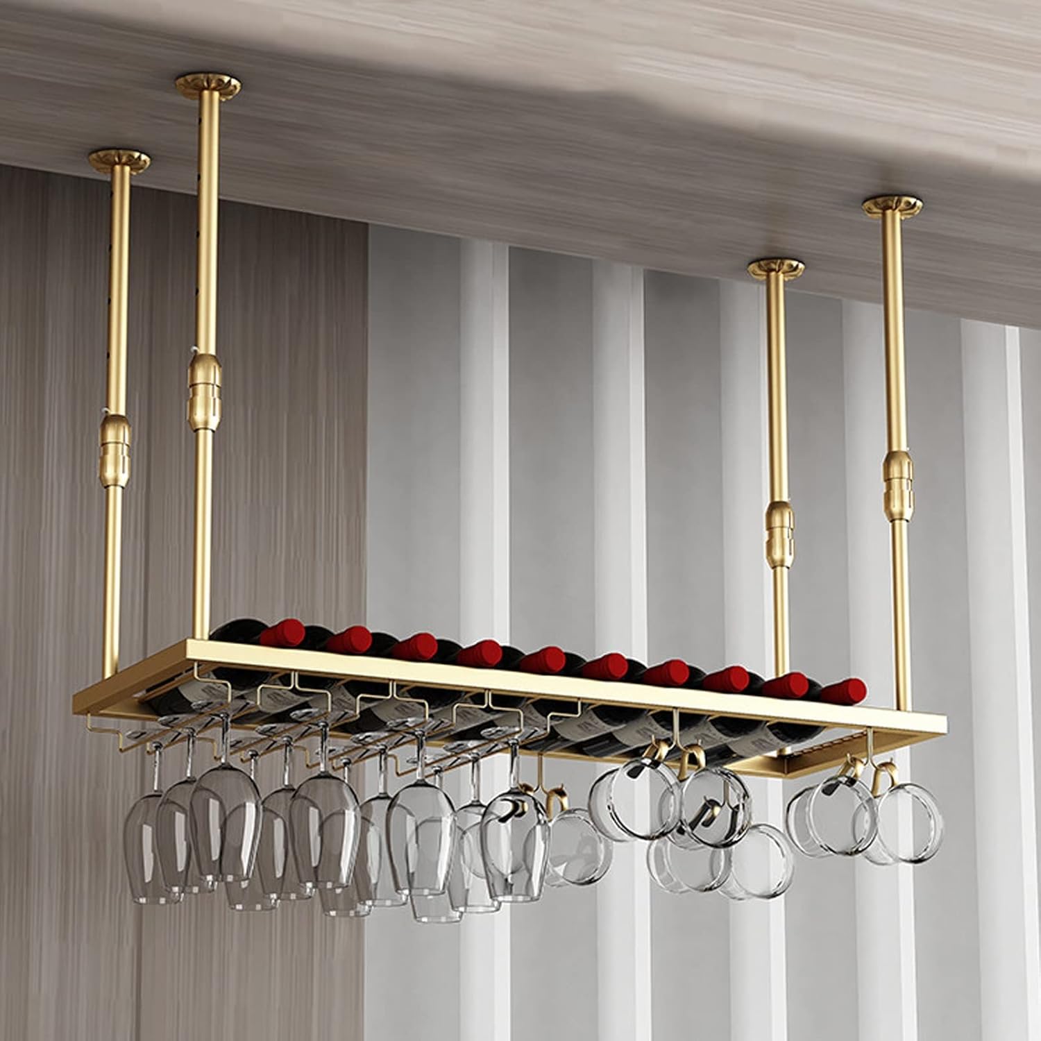 Suuim Wine Rack Ceiling Iron Art Adjustable Glass Holder