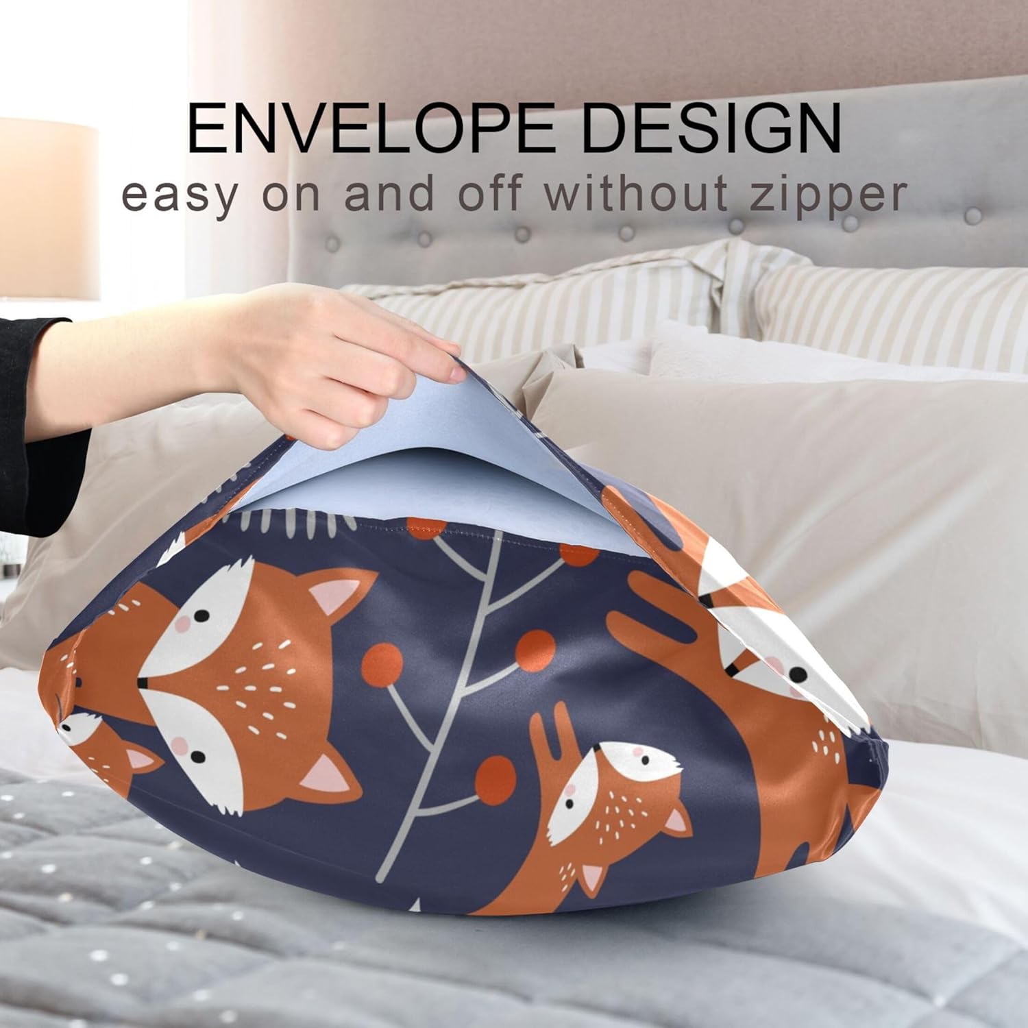 TSENQUE Cute Fox Leaves Berry Satin Pillow Case
