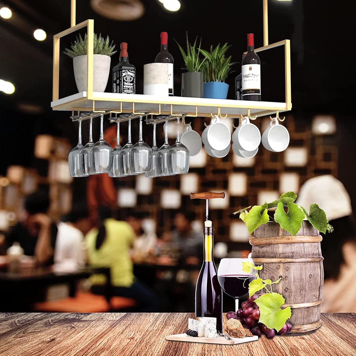 Suuim Ceiling Wine Glass Rack - Metal Display Stand