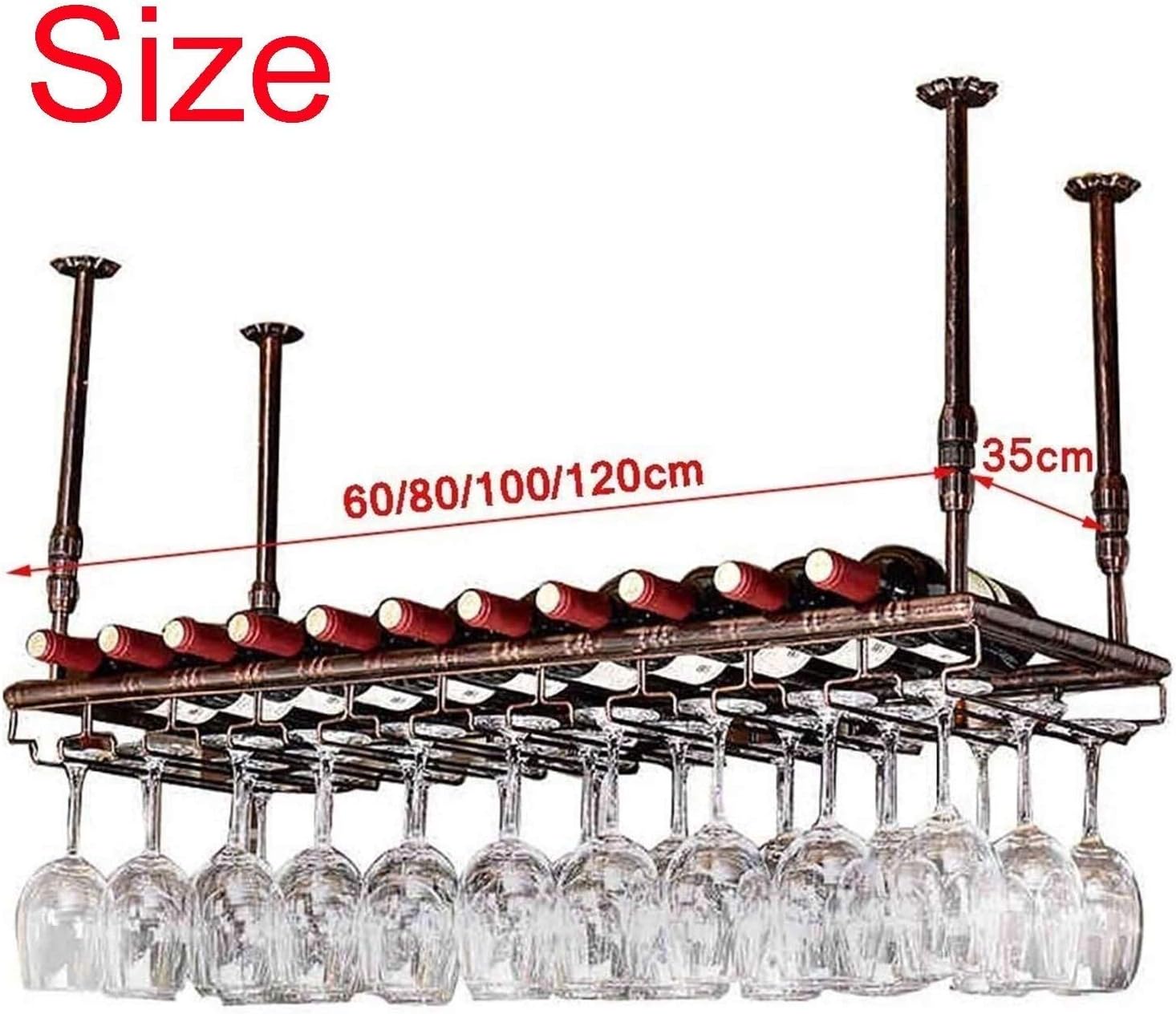 Ceiling Wine Rack with Glass Holder Shelf 120x35cm