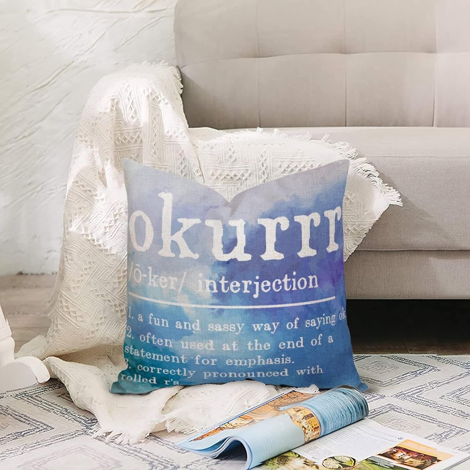Okurrr Vocabulary Pillow Case 16x16 Cotton Linen