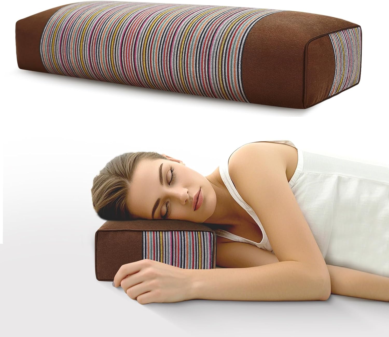 JOERRES Buckwheat Pillow for Neck Support Brown 21x8x3 Inch