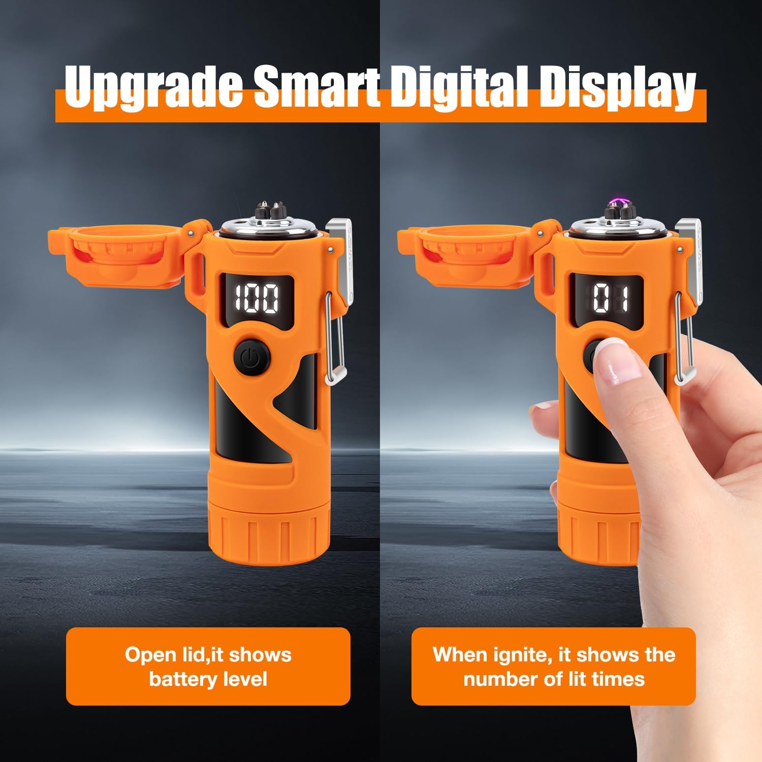 LcFun Rechargeable Waterproof Dual Arc Plasma Lighter with Flashlight and Battery Display