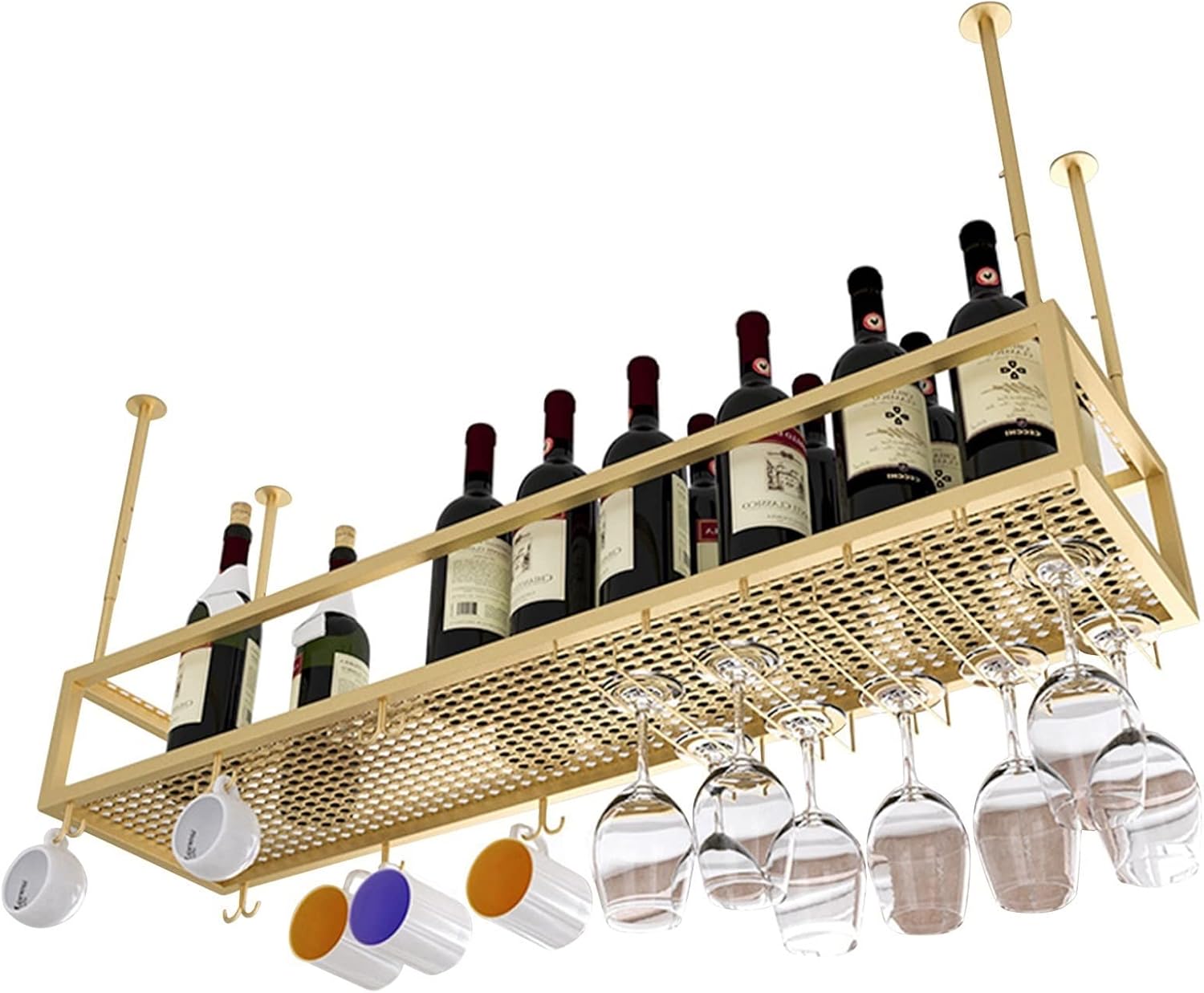 Adjustable Iron Stemware Holder with Wine Rack