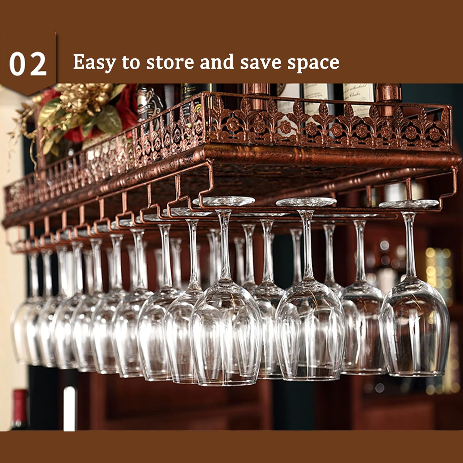 Wall-Mounted Wine Rack with Adjustable Hooks