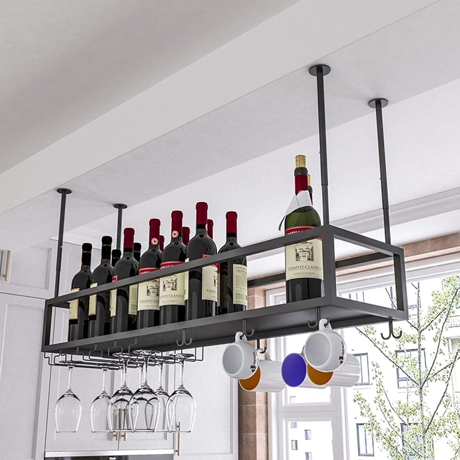 Suuim Iron Wine Holder Ceiling Rack with Adjustable Height