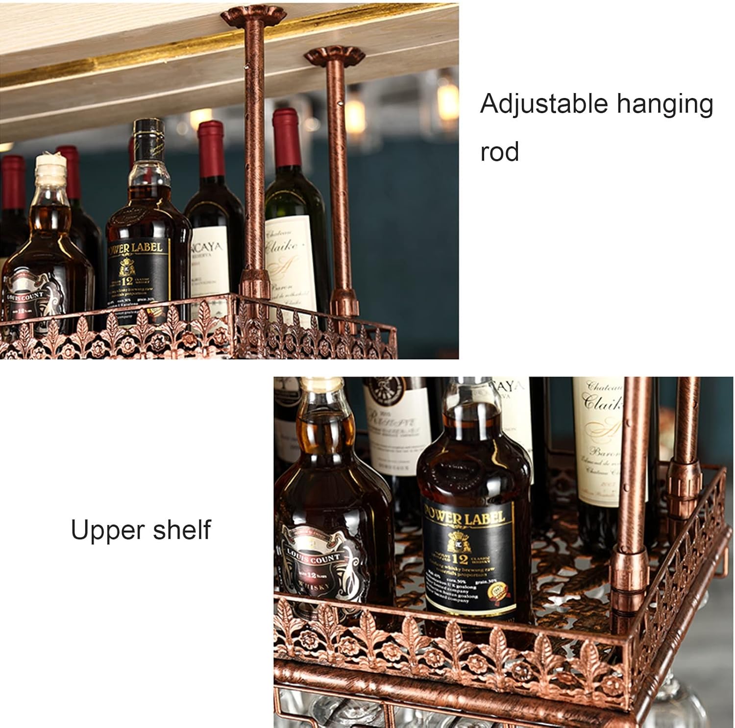 Suuim Hanging Wine Bottle Holder with Adjustable Height