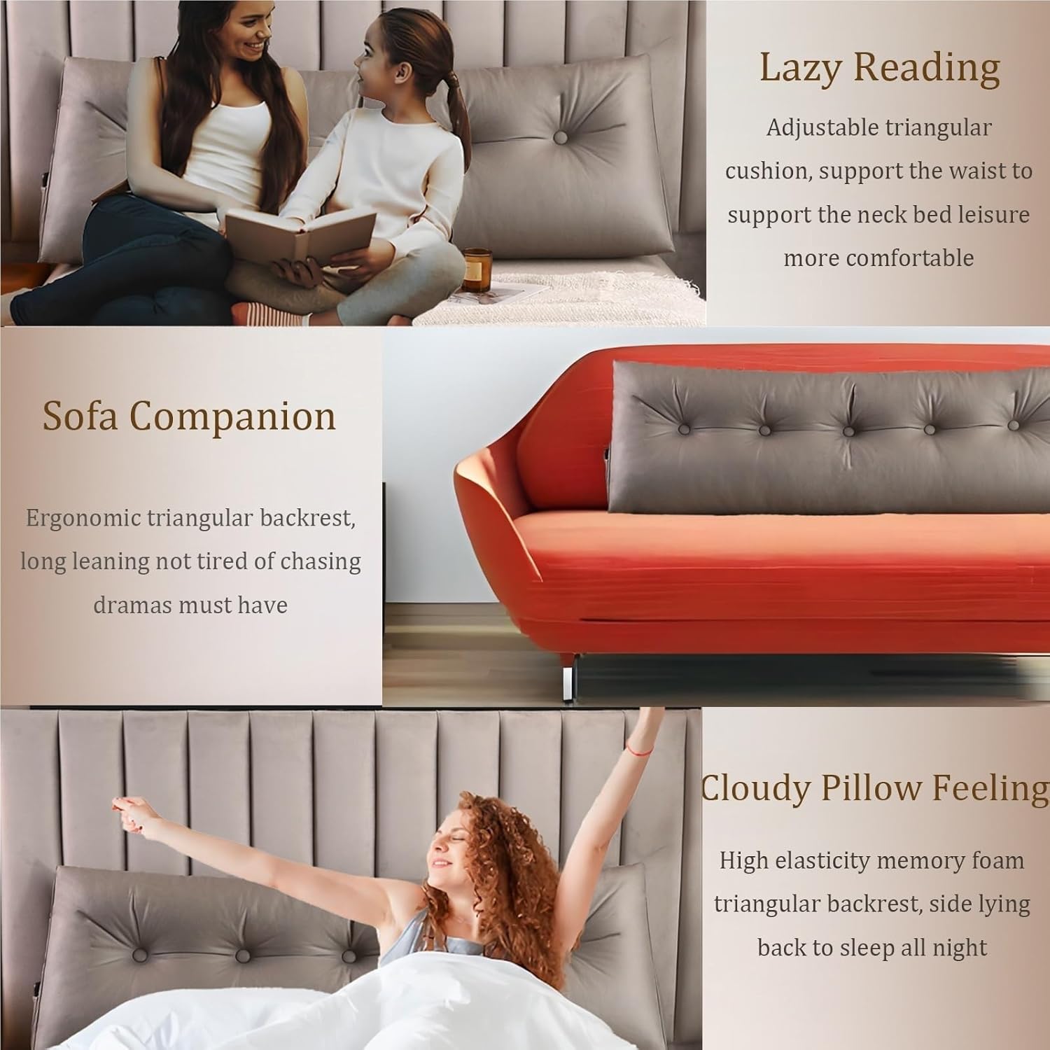 KANG DONG Large Triangular Headboard Wedge Pillow for Reading and Relaxing