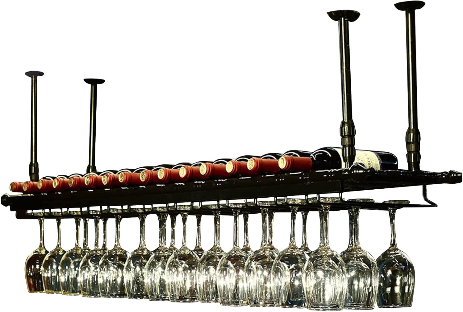 Suuim Metal Ceiling Wine Rack Holder with Adjustable Stemware
