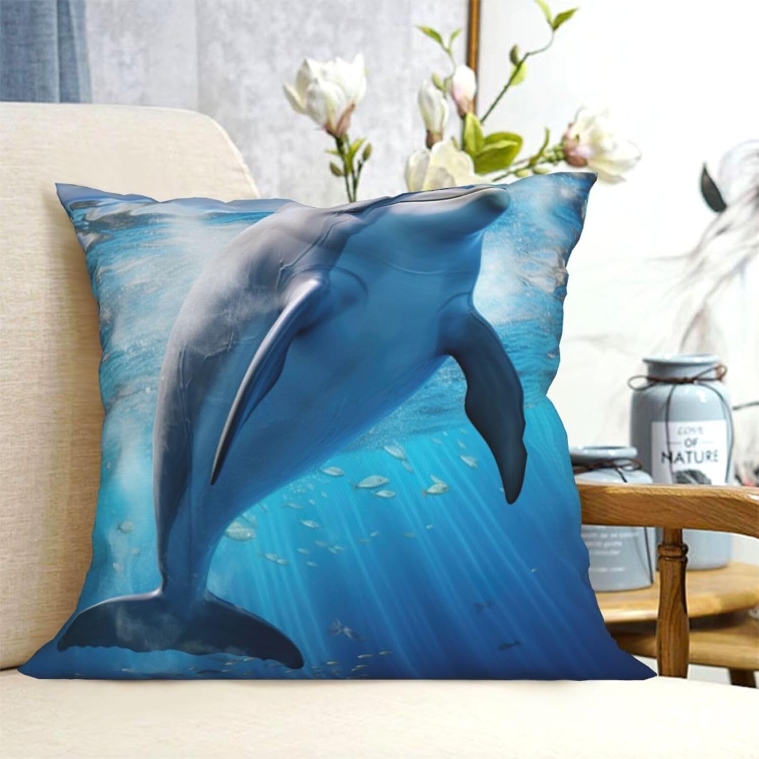 Ogniwo Cool Dolphin Throw Pillow 12x12 Inch Soft Square Cushion Case
