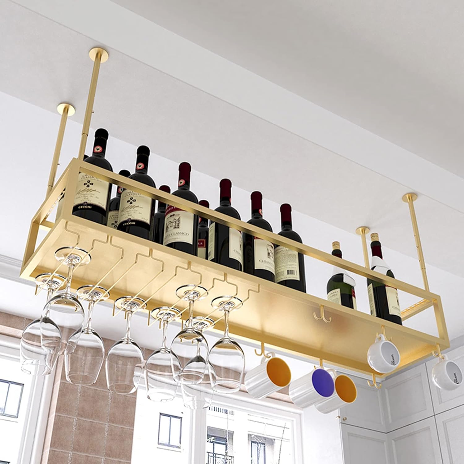 Adjustable Wine Rack with Stemware Holder - Gold