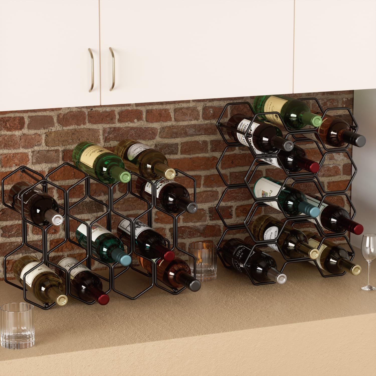 Buruis 14-Bottle Modern Metal Wine Rack - Black