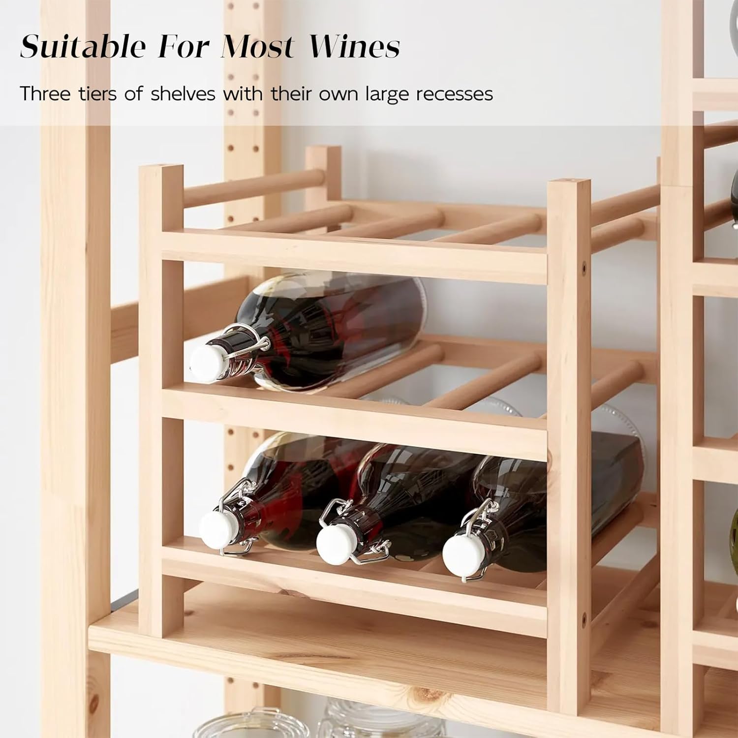 Haihomebest Solid Wood Wine Rack 9-Bottle 3-Tier
