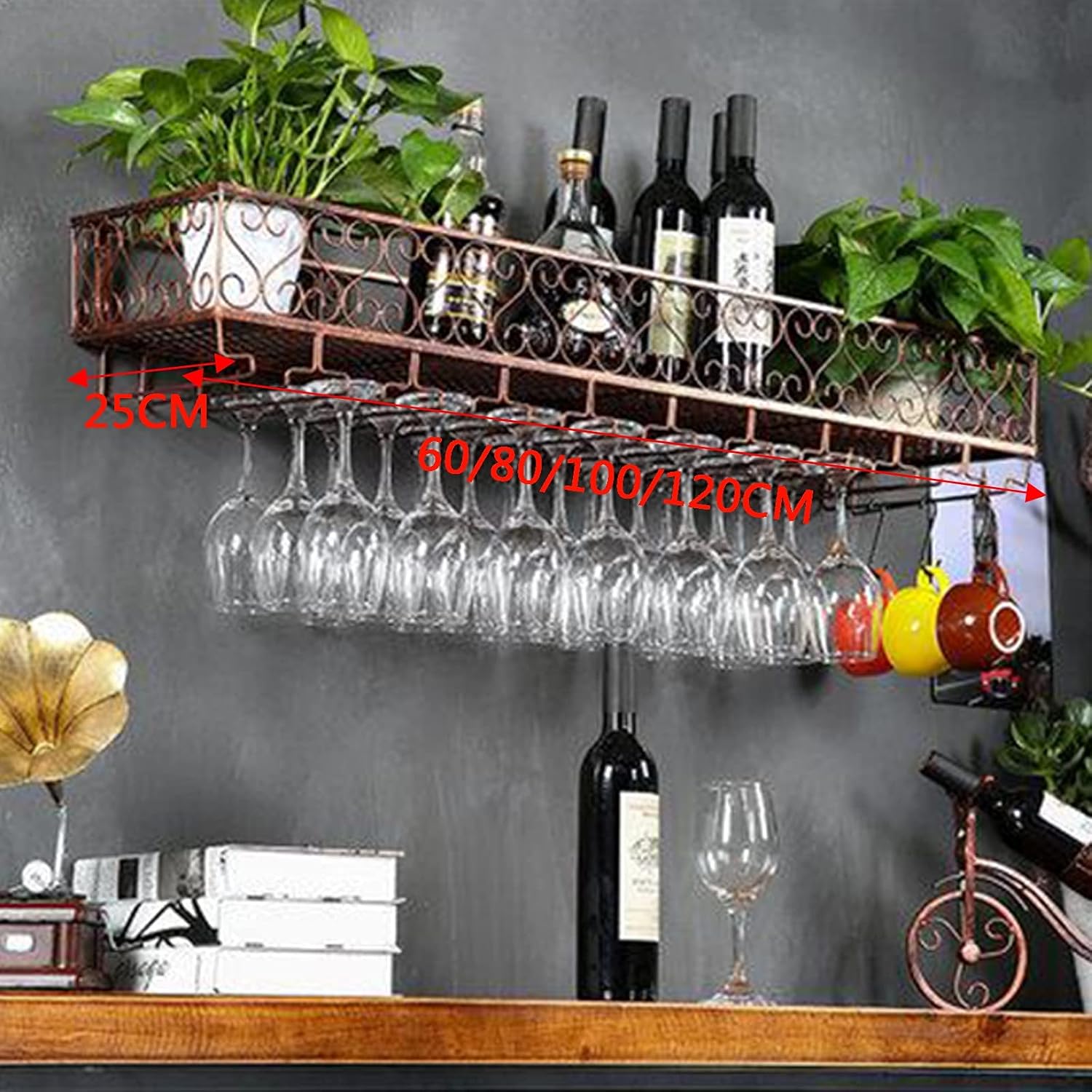 Suuim Wall Mounted Wine Glass Rack with Double Layer Storage