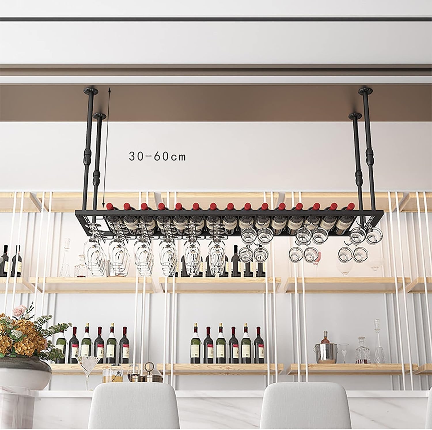 Suuim Wine Rack Hanging Glass Holder with Adjustable Height and Durable Metal Construction