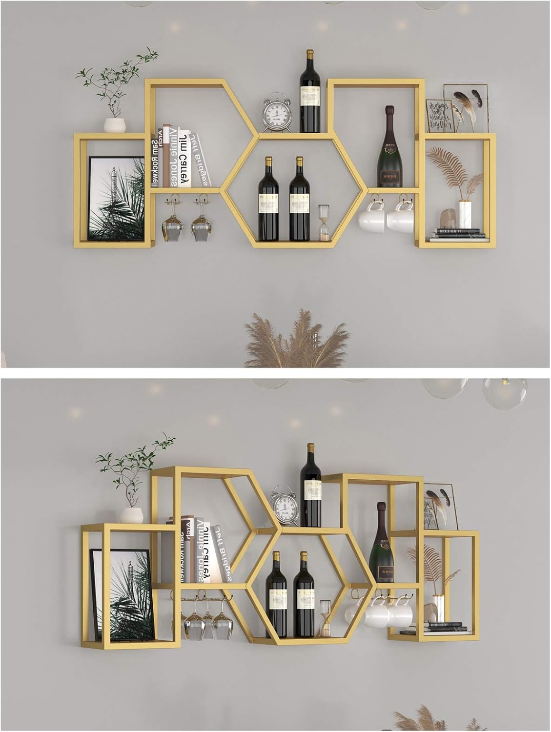 BOCbco Wall-Mounted Wine Rack in Gold with Iron Art
