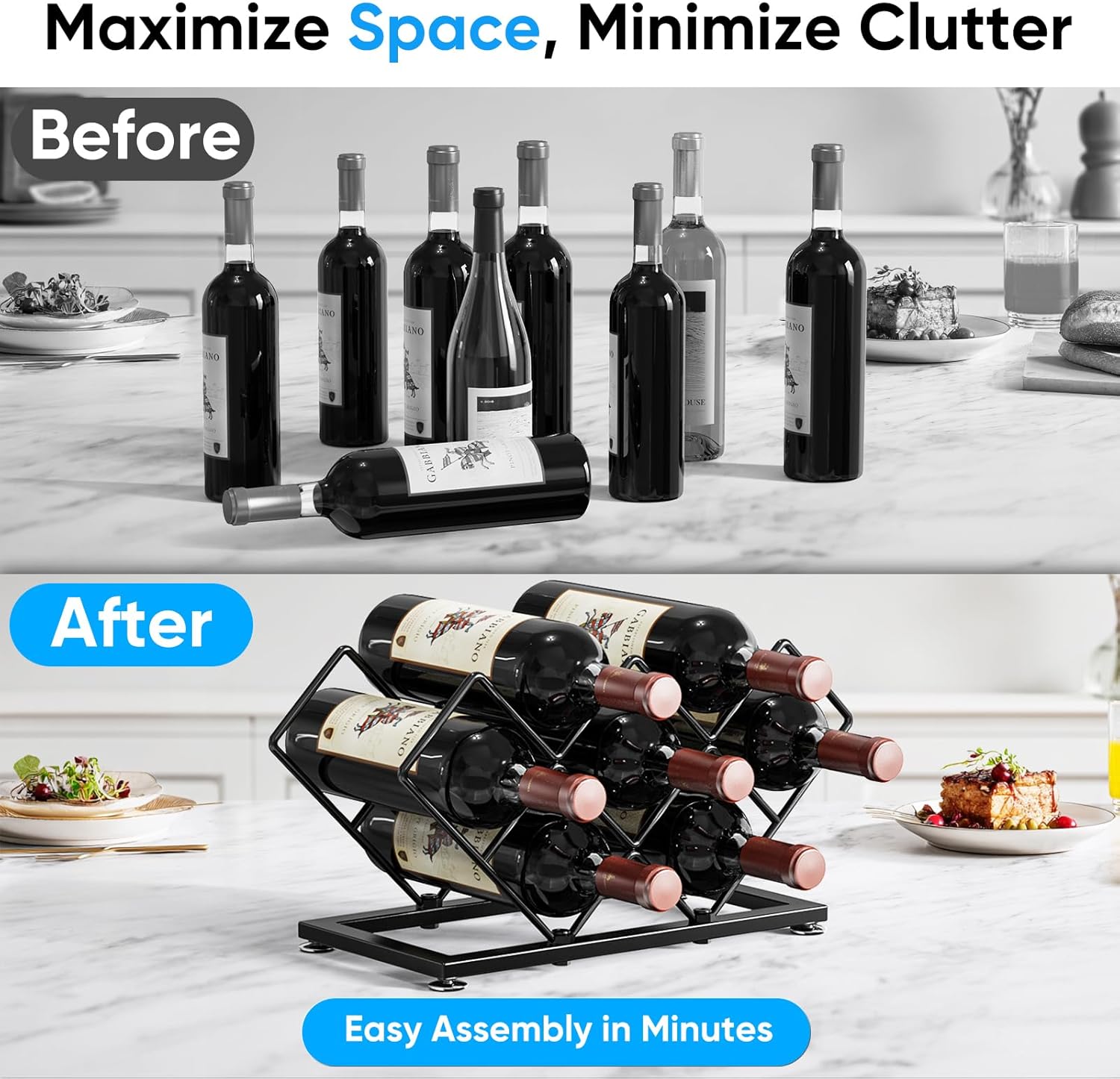 POKIPO 7 Bottle Tabletop Wine Rack Metal
