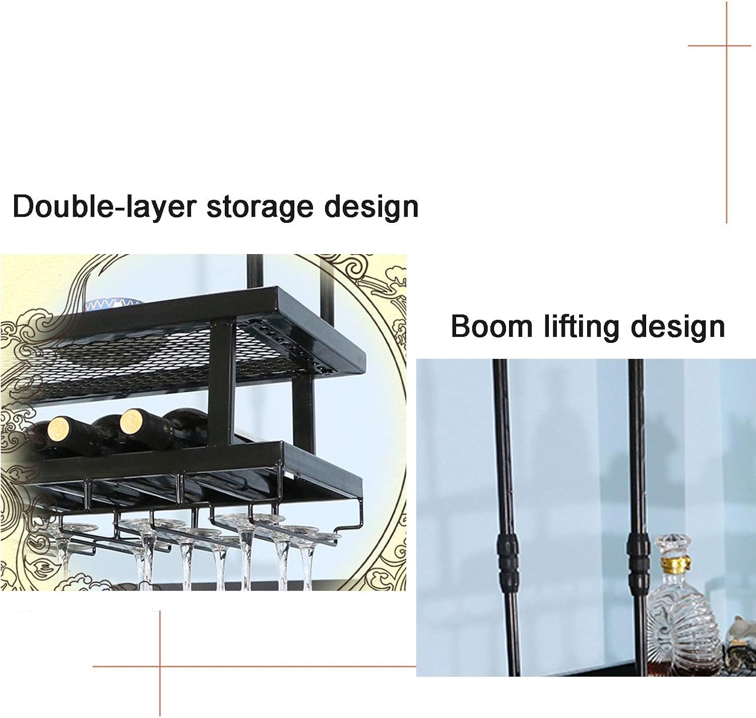 Wall-Mounted Wine Glass Rack With 2-Layer Metal Frame