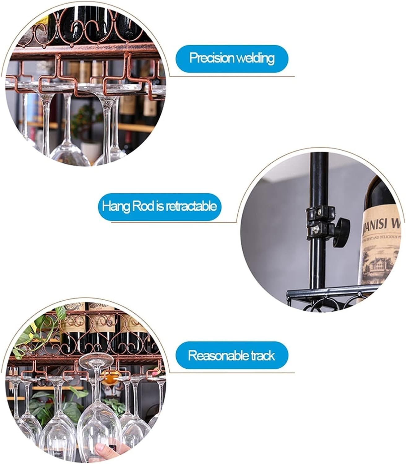 KIPOMC Adjustable Wine Rack with Glass Holder 100cm Heavy Duty Wall Shelf