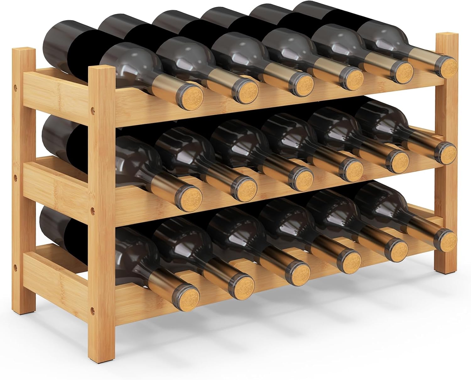 Giantex Bamboo 3 Tier Wine Rack 18 Bottle