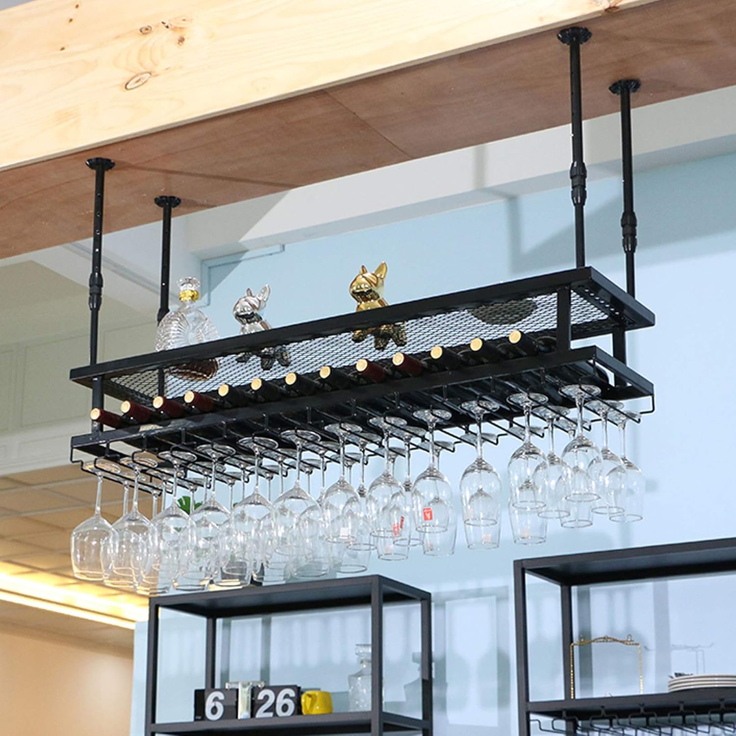 Wall-Mounted Wine Glass Rack With 2-Layer Metal Frame