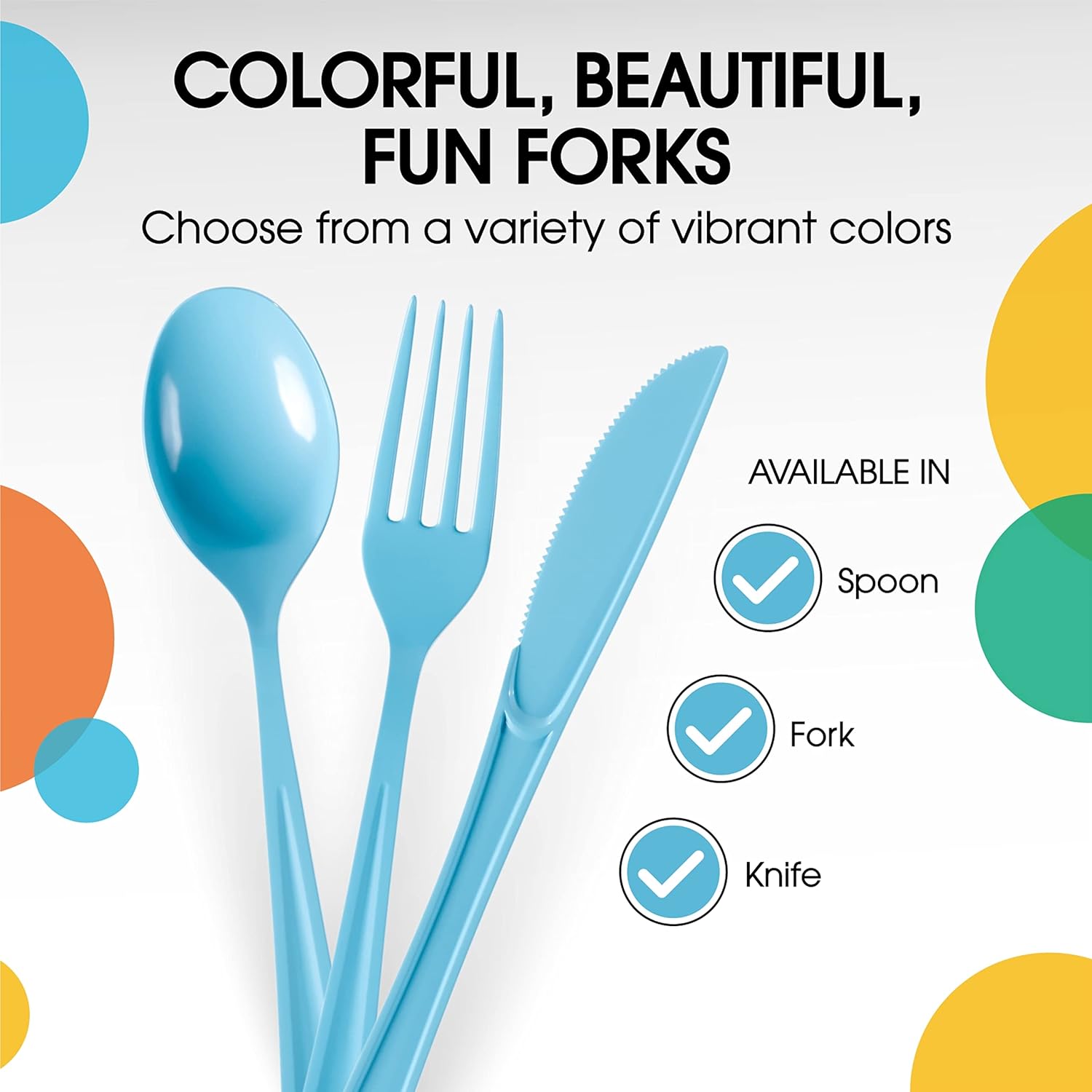 Light Blue Plastic Forks 50 Pcs Disposable Cutlery Set