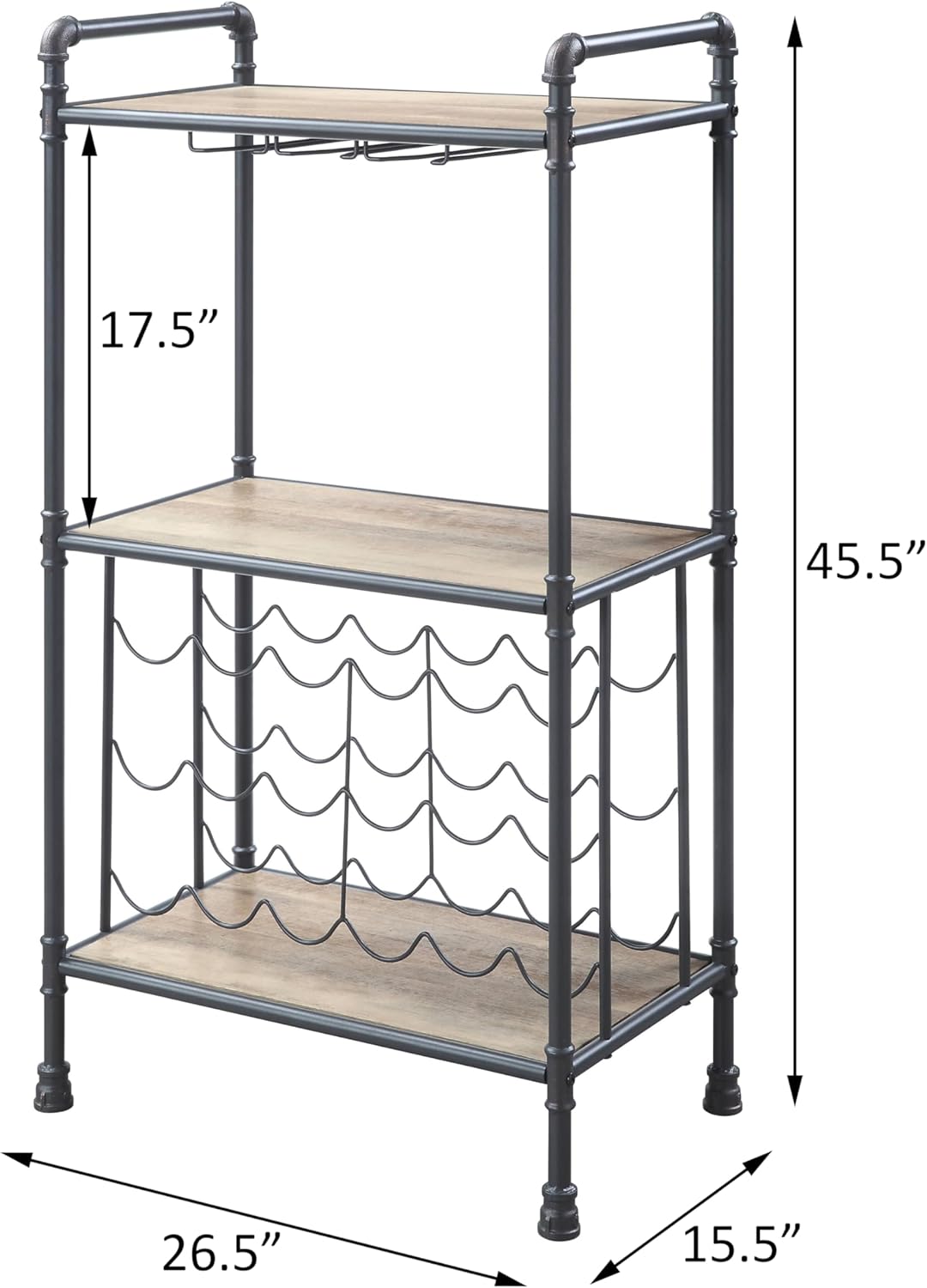 LOPOO 18-Bottle Antique Oak Wine Rack with Stemware Holders