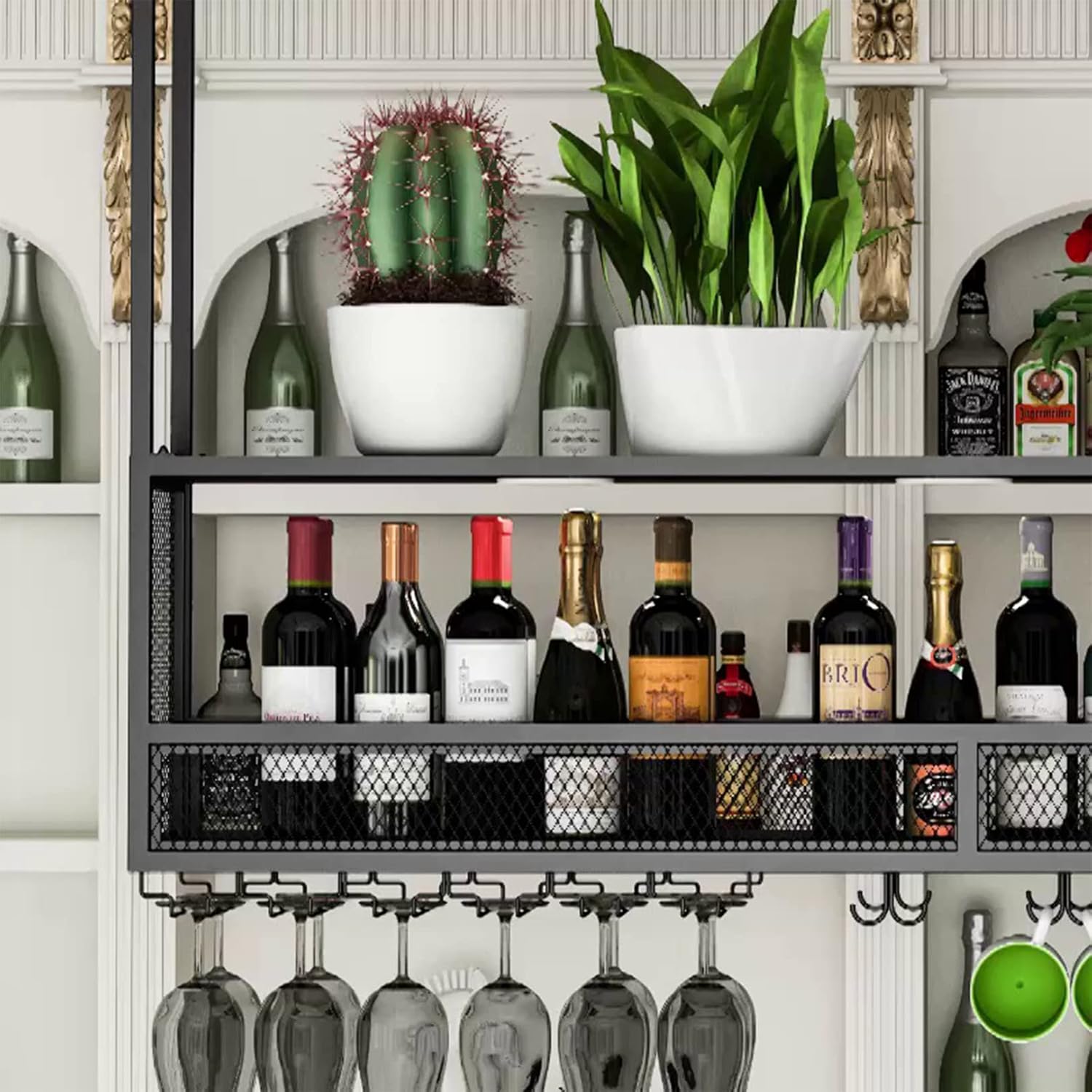 LUCEAE Industrial Hanging Wine Rack with Lights Bar Ceiling Mounted 10030Cm