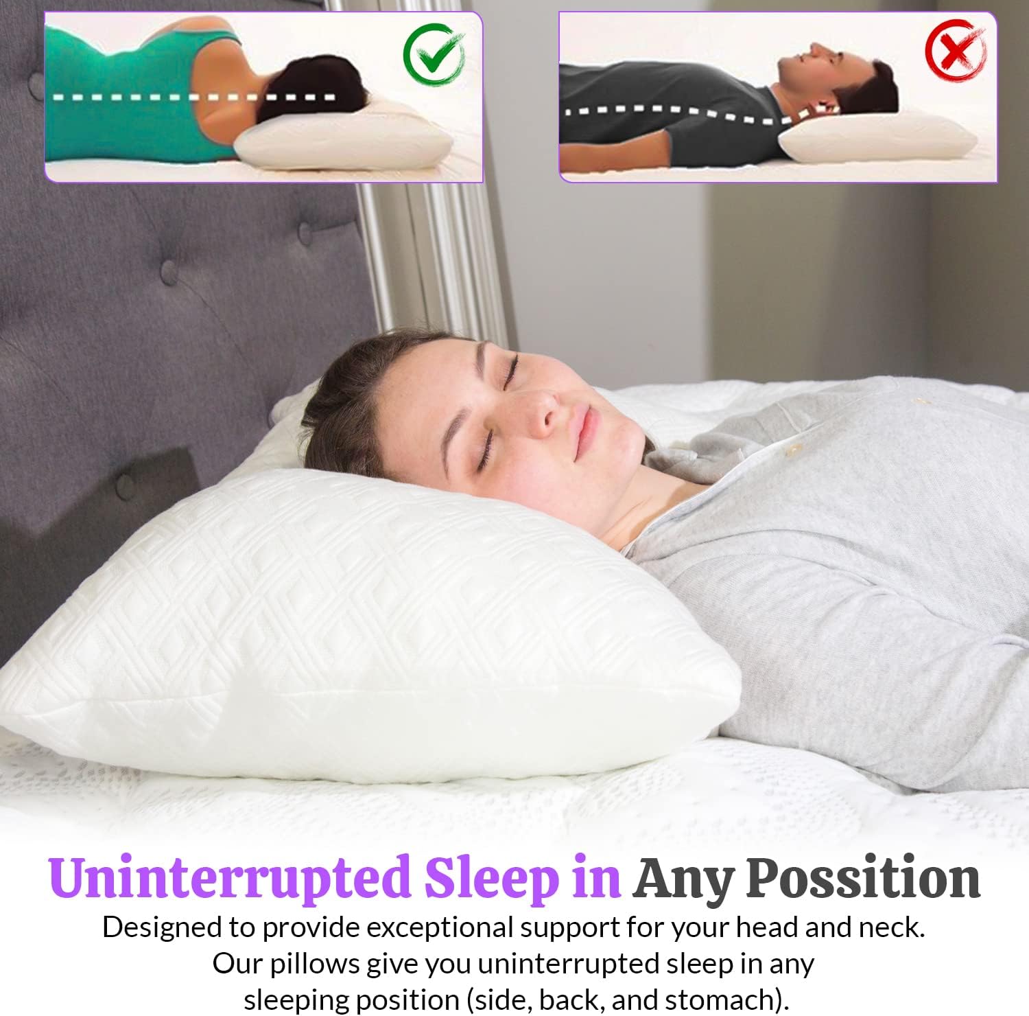 2 Pack King Size Rayon Bamboo Pillows with Memory Foam