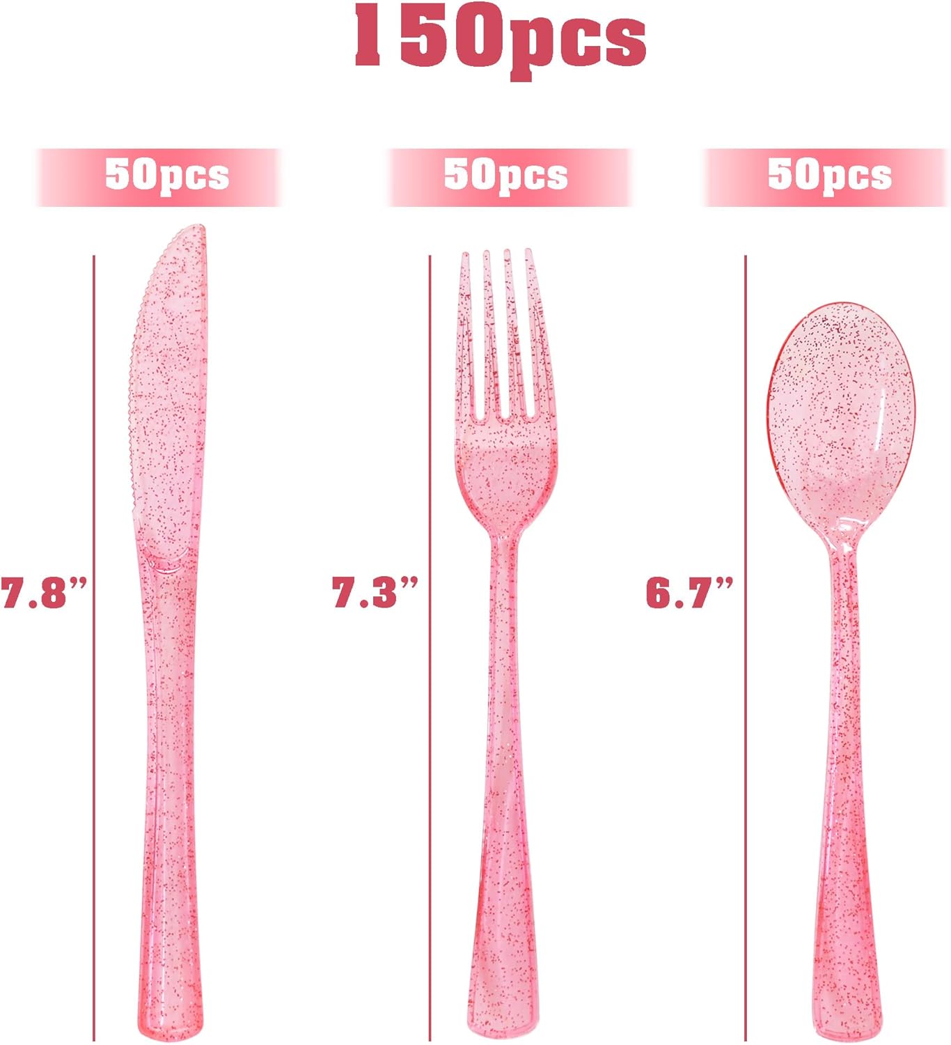 150 Pack Pink Plastic Silverware Set for Parties