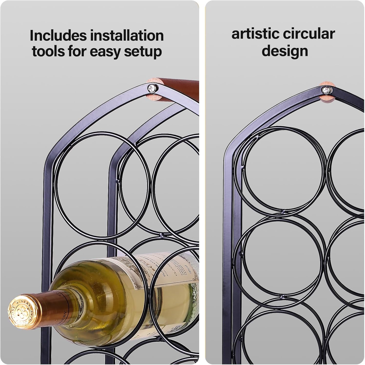 Drincarier 6 Bottle Countertop Wine Rack - Modern Black Metal 3 Tier Stand 1