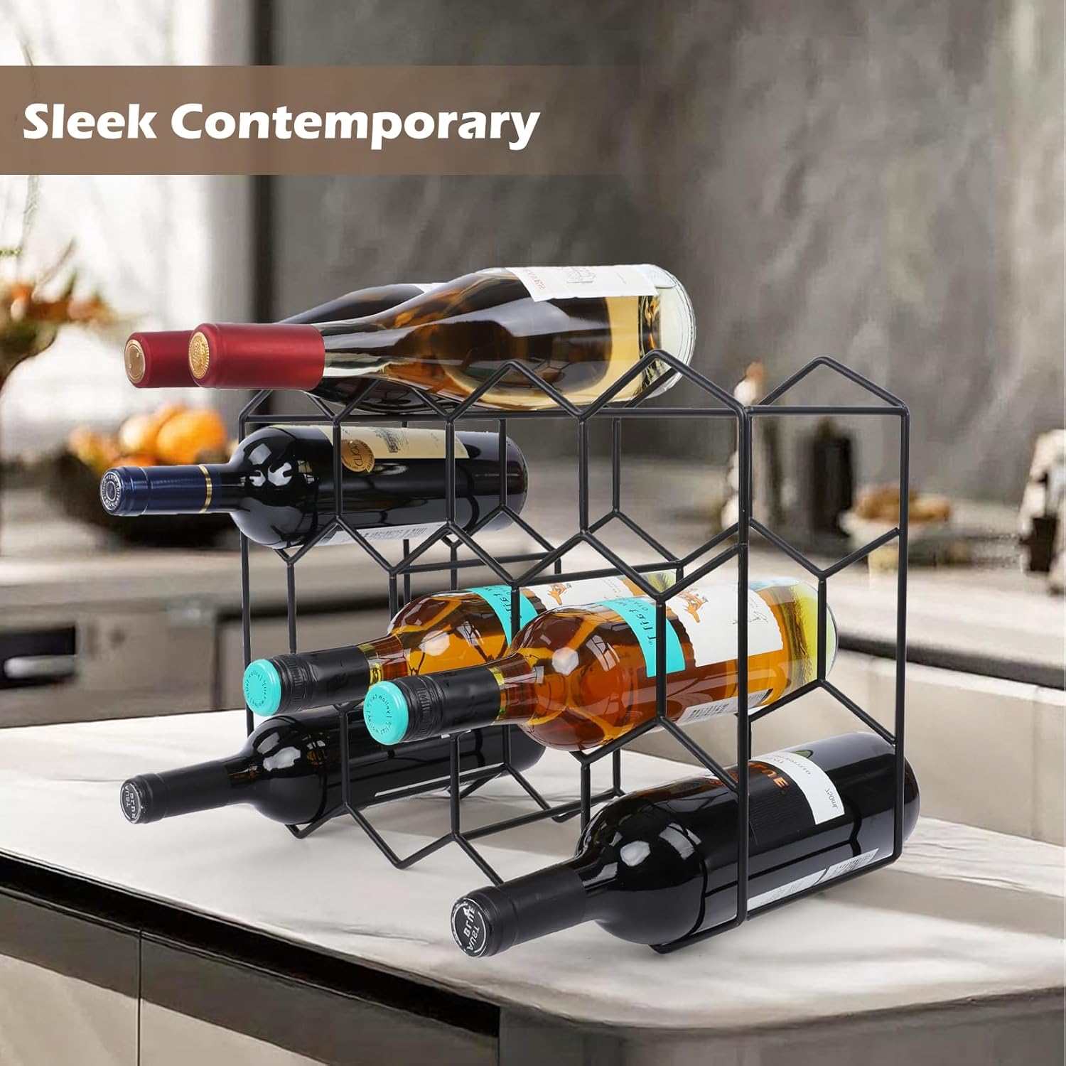 Luoieo Black Wine Rack 14 Bottles 3 Tier Matte Stainless Steel Holder