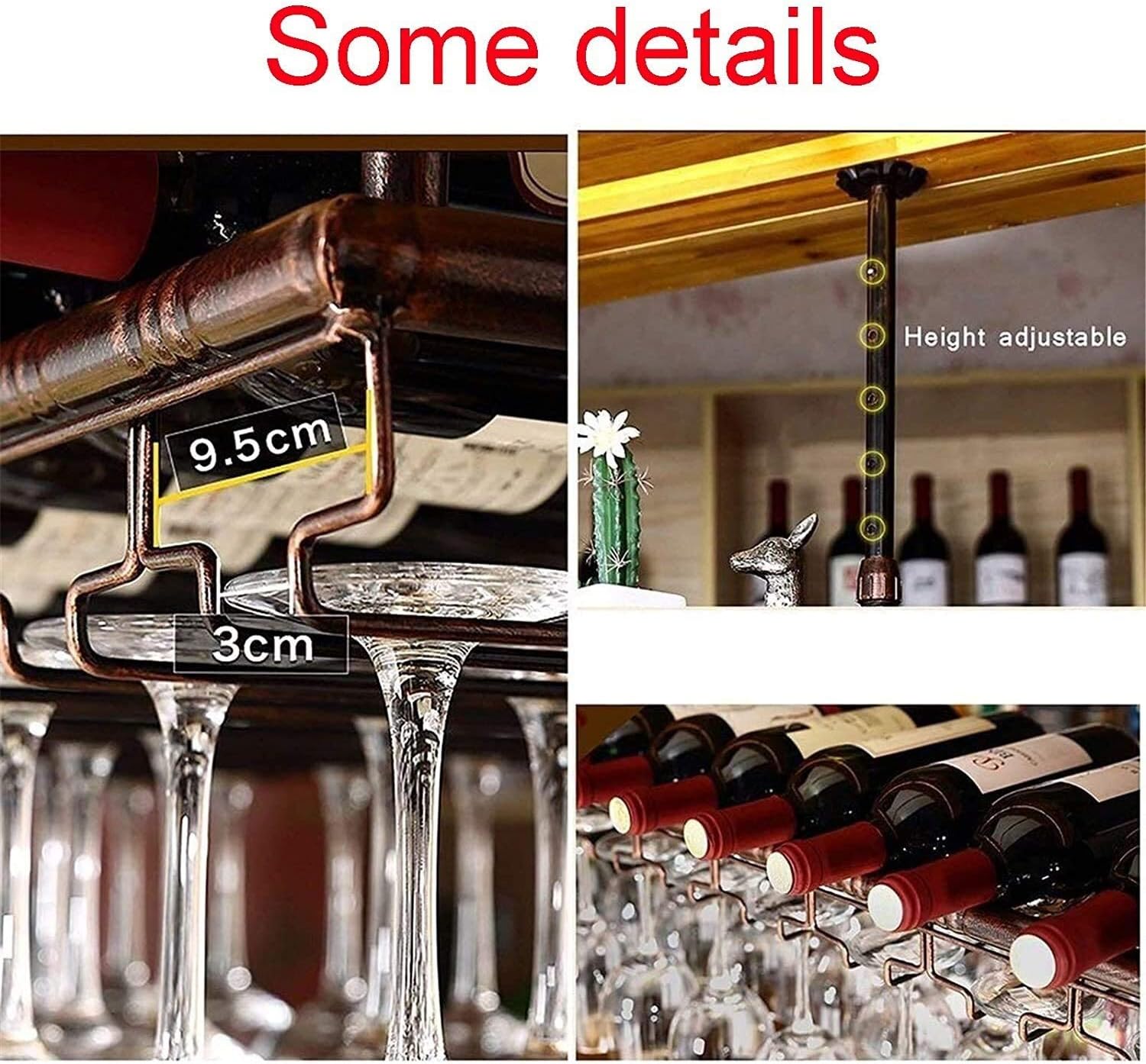 Ceiling Wine Rack with Glass Holder Shelf 120x35cm