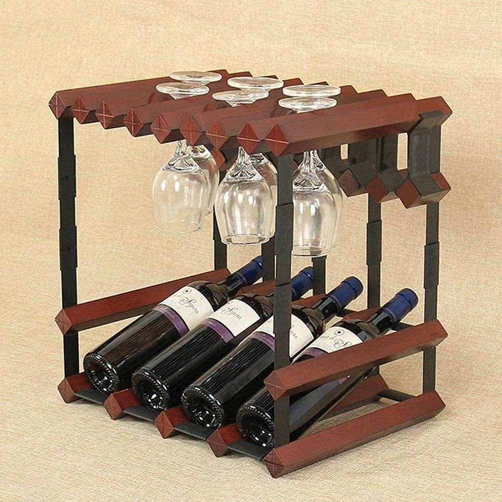 Freestanding Wine Rack 4 Bottles Pine Wood and Steel Holder