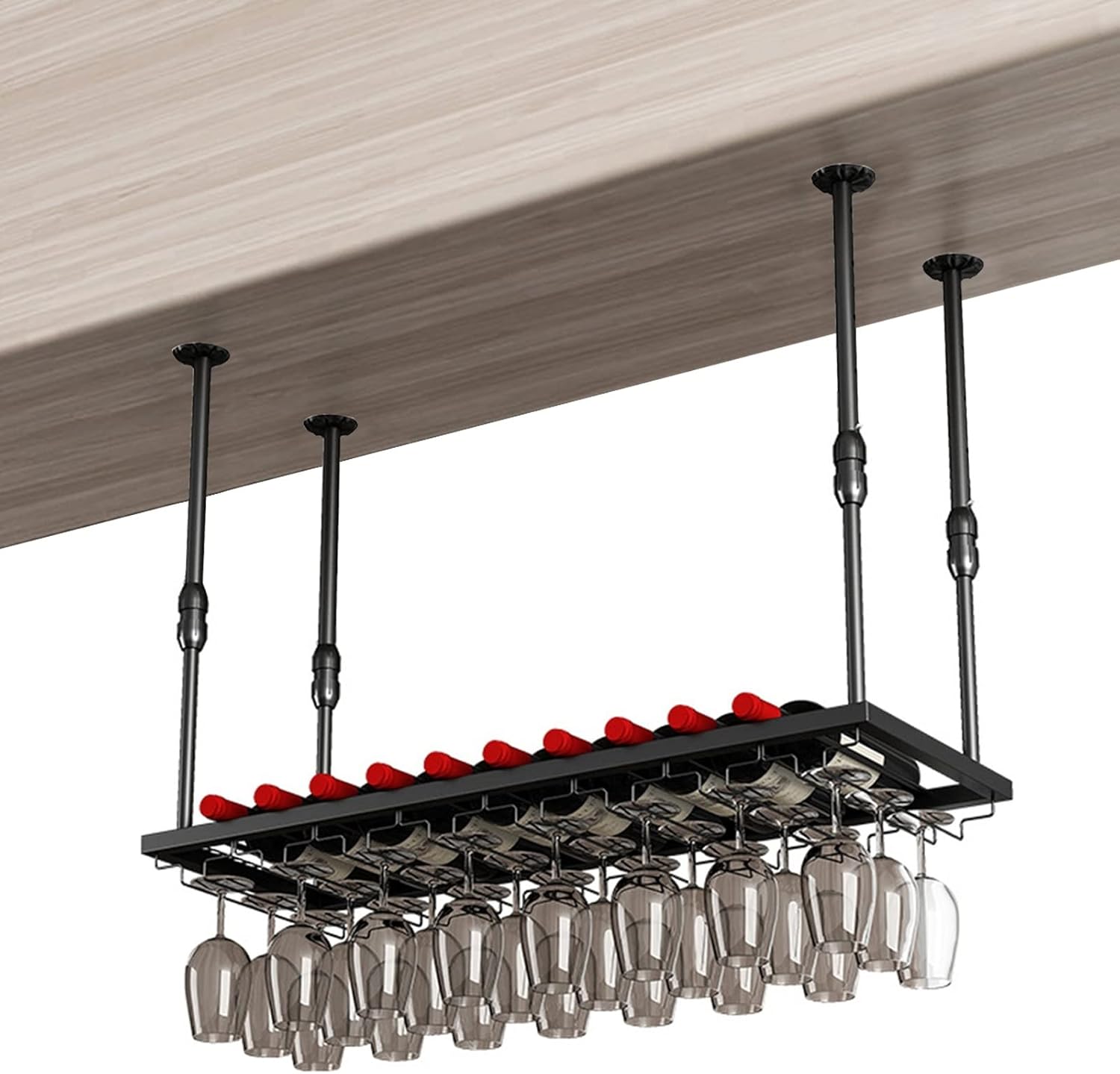 Suuim Adjustable Ceiling Wine Rack and Glass Holder