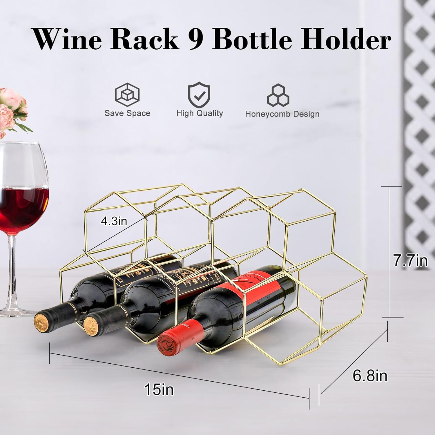 Handisen Gold Wire Wine Rack for Small Spaces