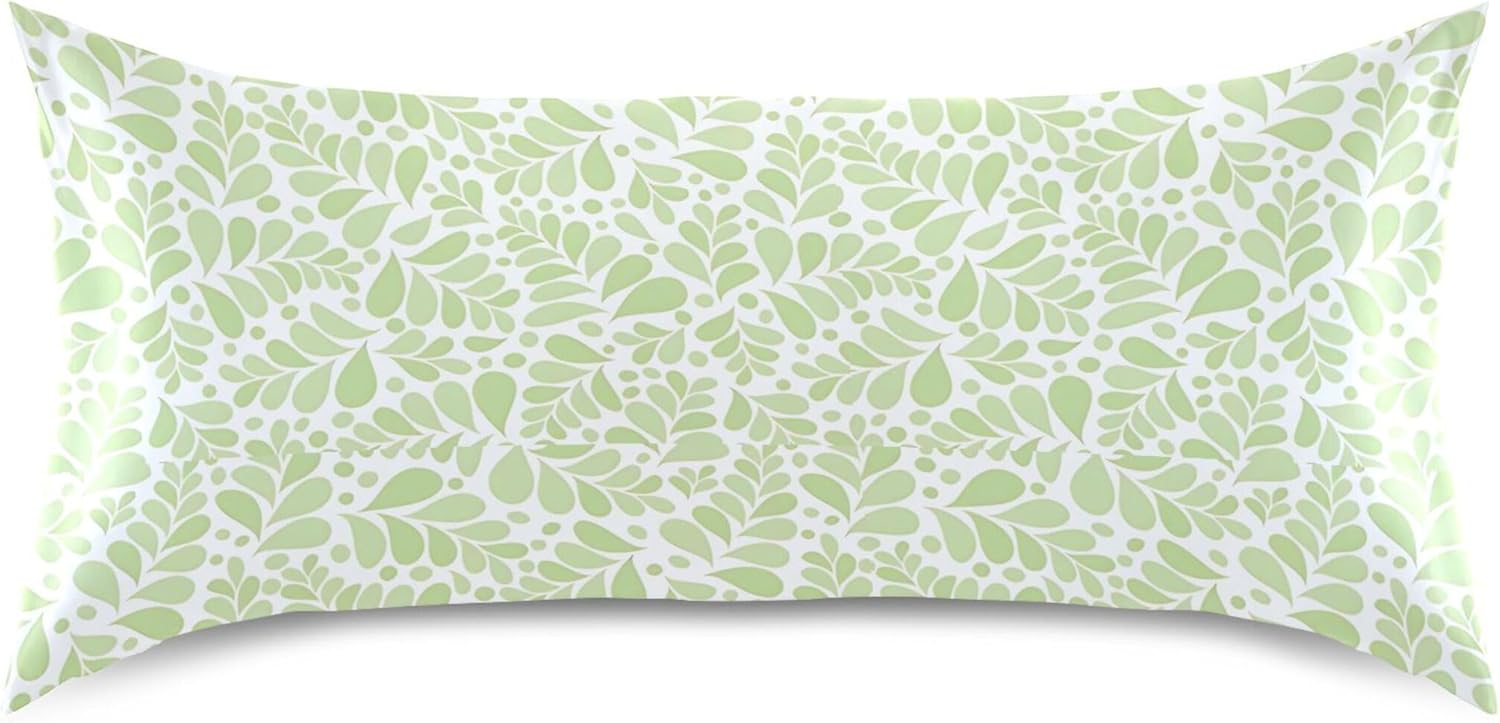 TSENQUE Bright Green Botanical Satin Pillow Case